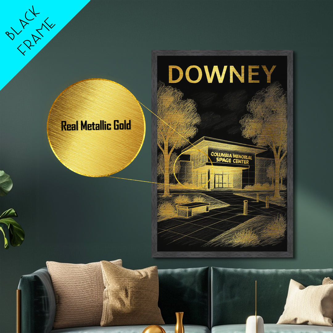 Downey California travel, Metallic Gold Print, Modern House Art, Metal Art, Wood Framed Art, Traveler Gift, Destination Gift