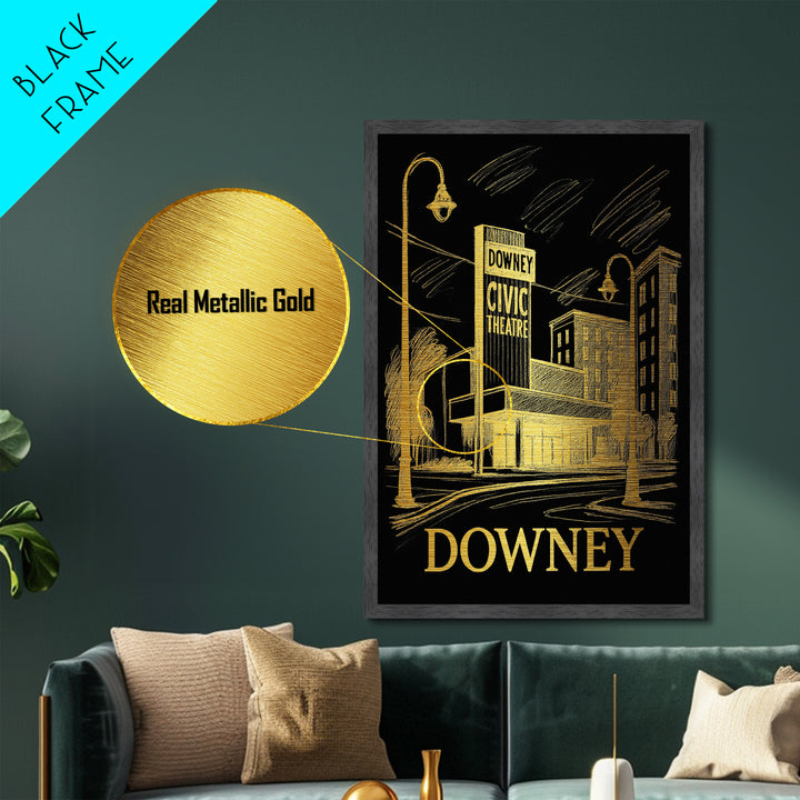 Downey California art, Metallic Gold Art, Modern House Art, Metal Art, Wood Framed Art, Graduation Travel Gift, Travel Gift