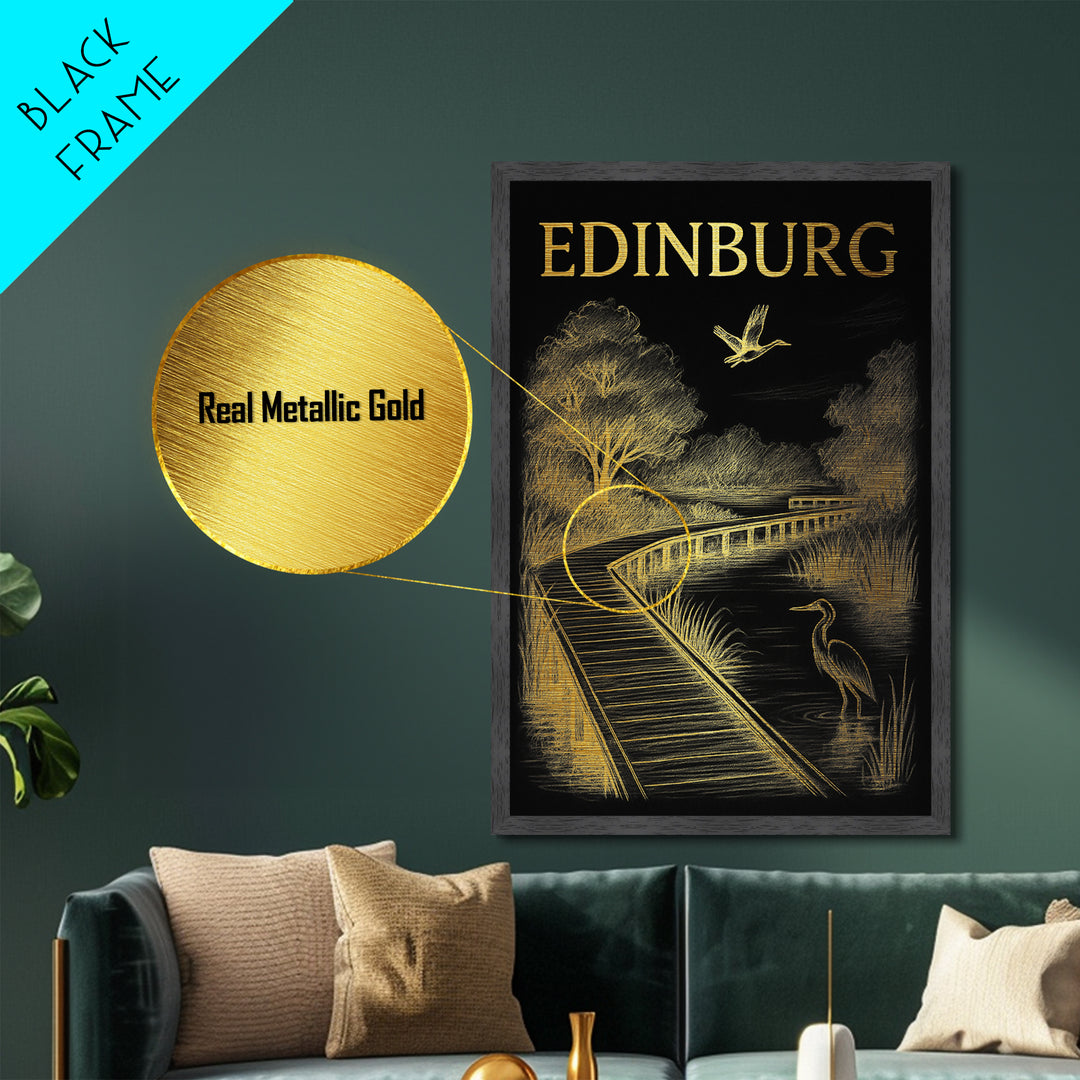 Edinburg Texas travel, Metallic Gold Print, Modern Skyline Wall Print, Metal Art, Wood Framed Art, Adventure Lover Gift, Travel Gift