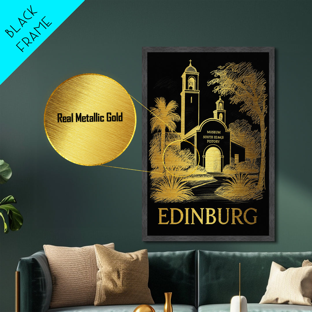 Edinburg Texas art, Metallic Gold Art, Housewarming Gift, Metal Art, Wood Framed Art, Newlywed Travel Gift, Honeymoon Gift
