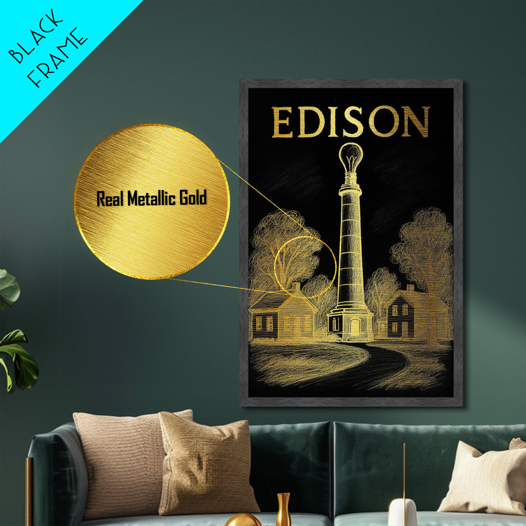 Edison New Jersey travel, Metallic Gold Print, Closing Gift, Metal Art, Wood Framed Art, Anniversary Travel Gift, Retirement Travel Gift