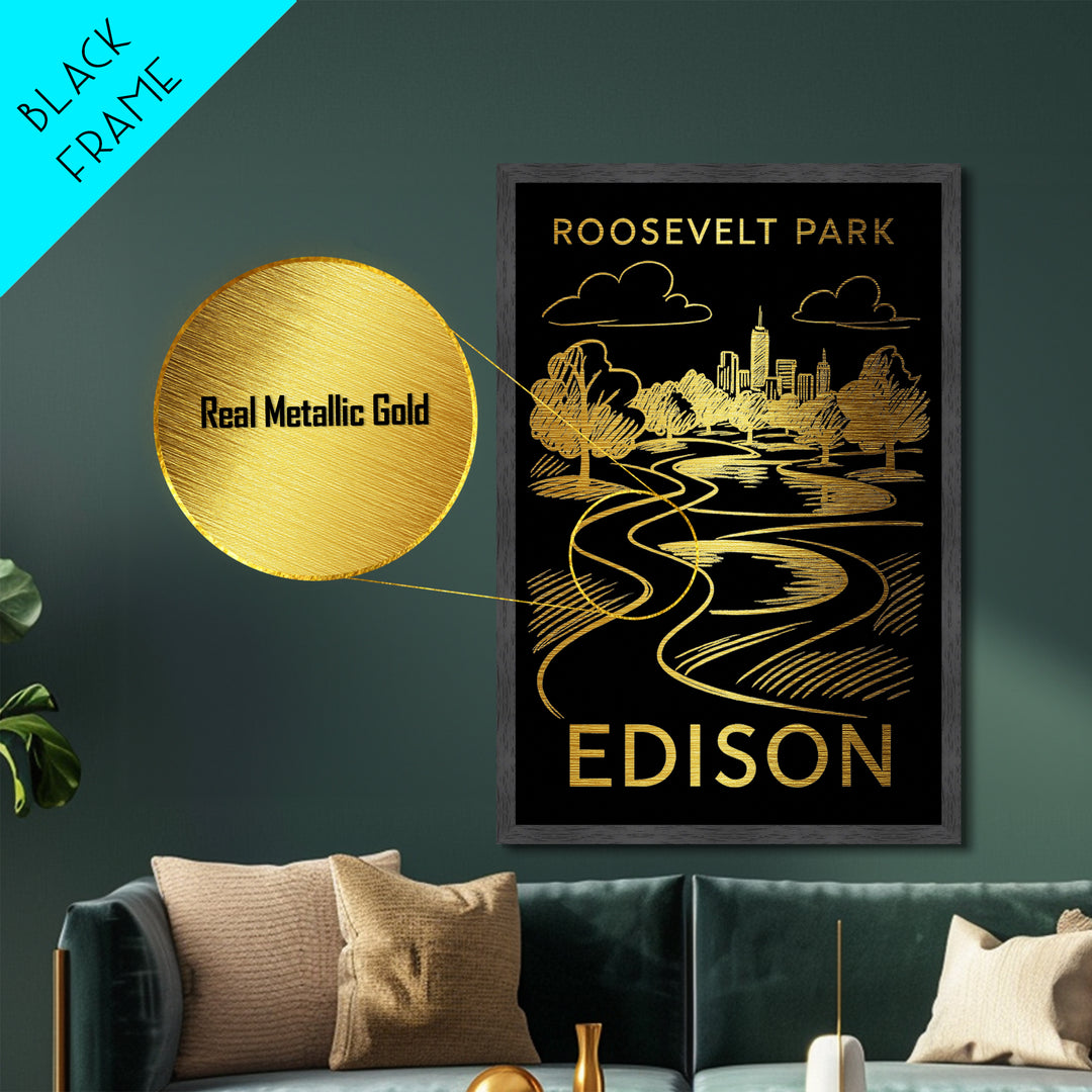 Edison New Jersey art, Metallic Gold Art, Office Decor, Metal Art, Wood Framed Art, Graduation Travel Gift, Destination Gift