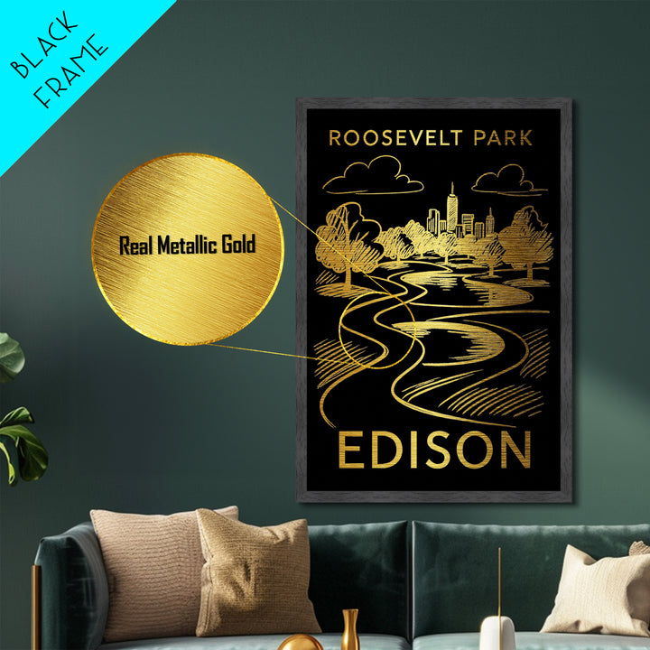 Edison New Jersey art, Metallic Gold Art, Office Decor, Metal Art, Wood Framed Art, Graduation Travel Gift, Destination Gift