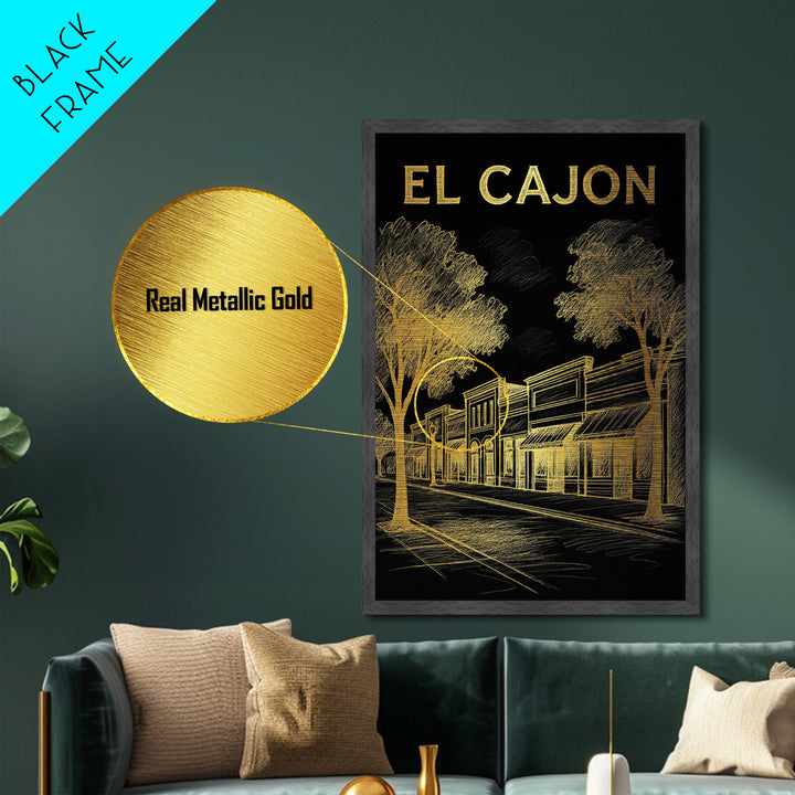 El Cajon California travel, Metallic Gold Print, Modern House Art, Metal Art, Wood Framed Art, Wanderlust Gift, Travel Art Prints