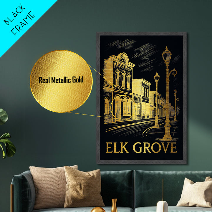 Elk Grove California art, Metallic Gold Art, Housewarming Gift, Metal Art, Wood Framed Art, Newlywed Travel Gift, Honeymoon Gift