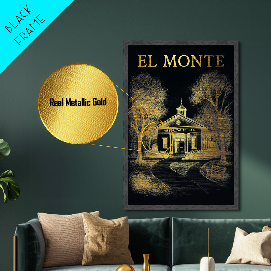 El Monte California travel, Metallic Gold Print, Closing Gift, Metal Art, Wood Framed Art, Anniversary Travel Gift, Retirement Travel Gift