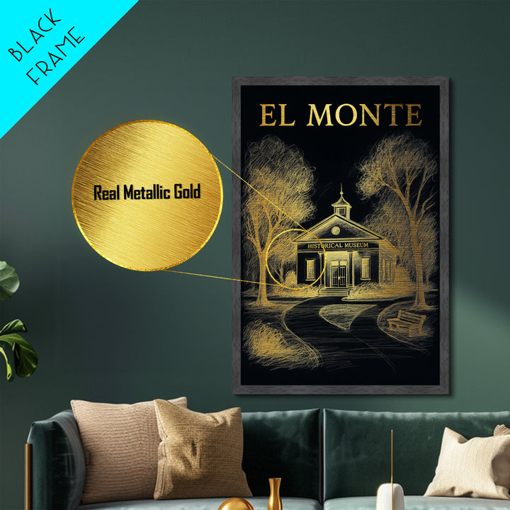El Monte California travel, Metallic Gold Print, Closing Gift, Metal Art, Wood Framed Art, Anniversary Travel Gift, Retirement Travel Gift