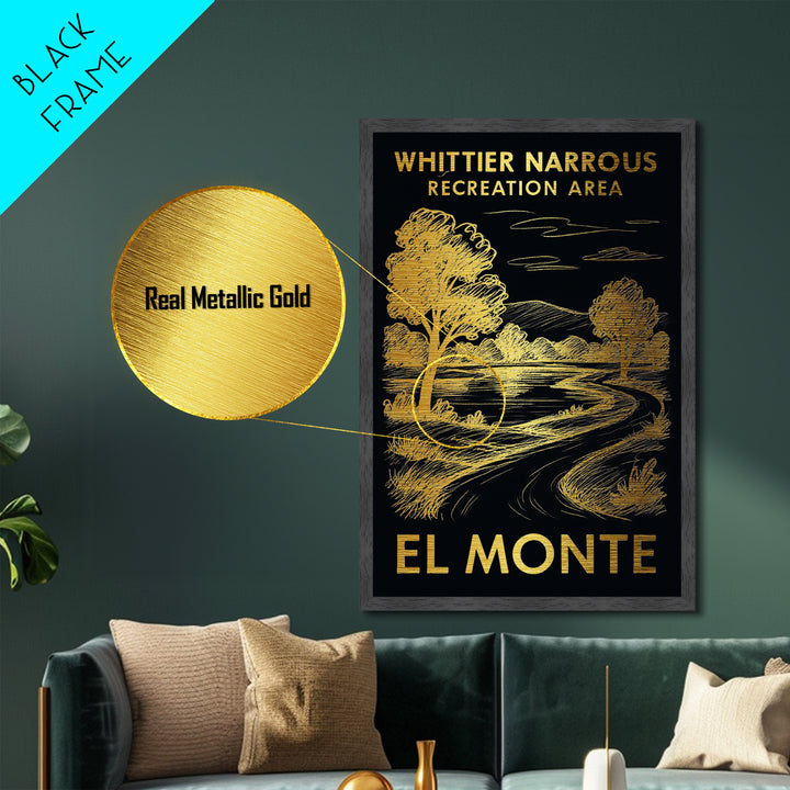 El Monte California art, Metallic Gold Art, Office Decor, Metal Art, Wood Framed Art, Graduation Travel Gift, Destination Gift