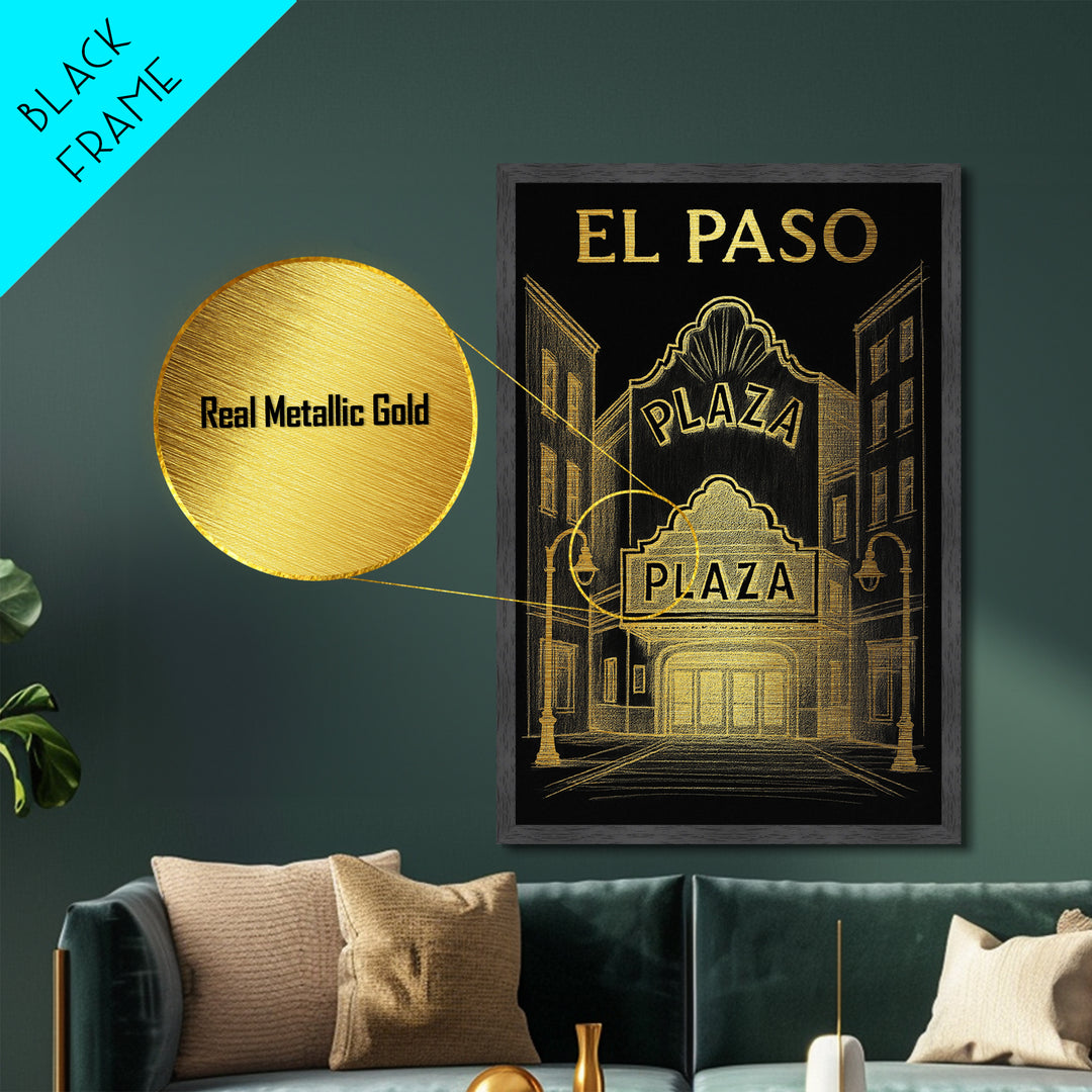 El Paso Texas travel, Metallic Gold Print, Modern House Art, Metal Art, Wood Framed Art, Wanderlust Gift, Travel Art Prints