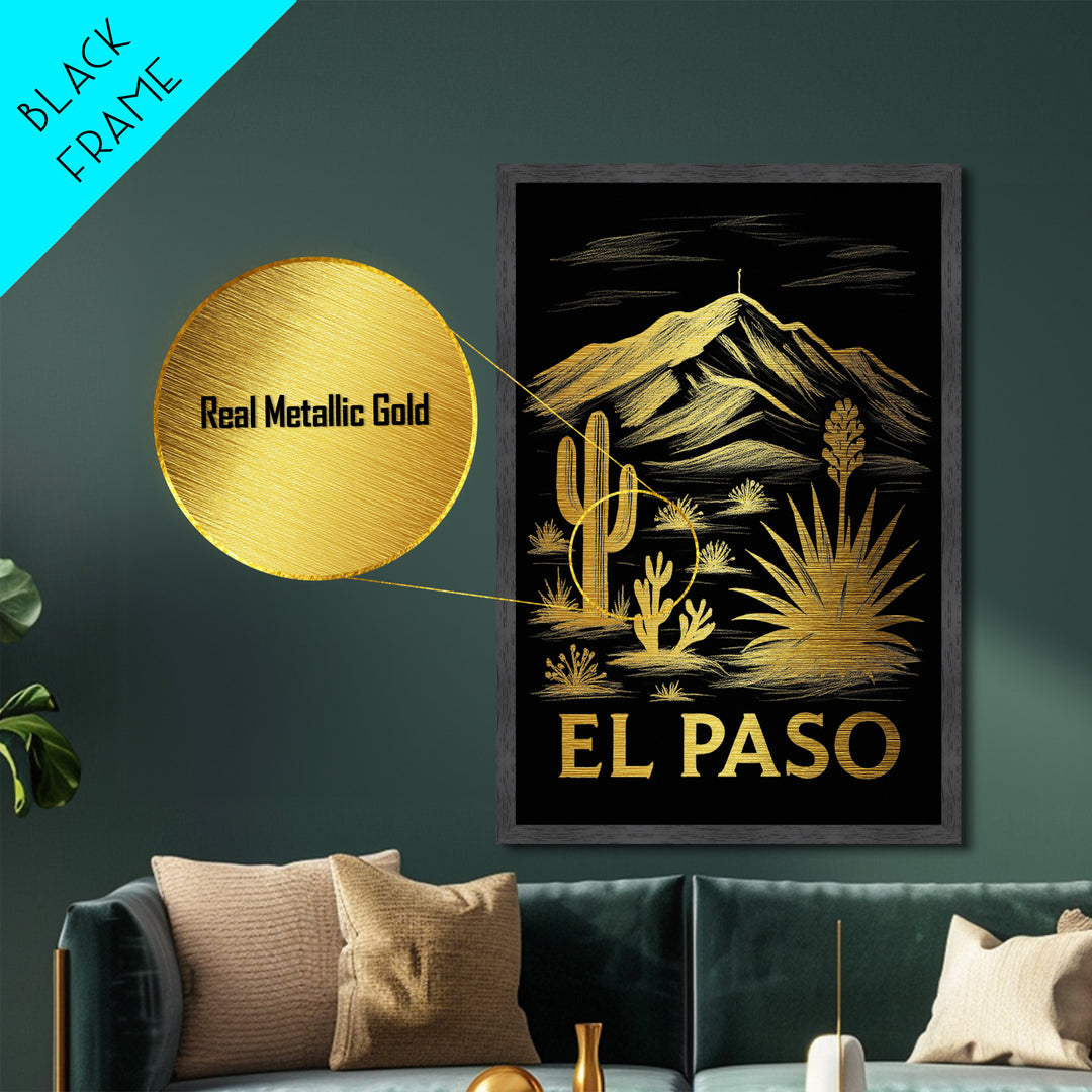 El Paso Texas art, Metallic Gold Art, Travel Art Prints, Metal Art, Wood Framed Art, Adventure Lover Gift, Traveler Gift