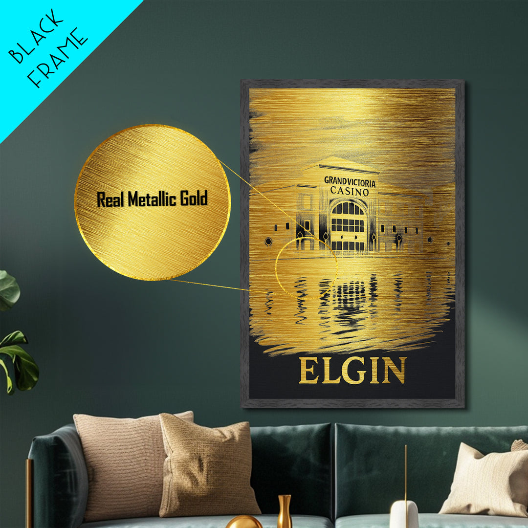 Elgin Illinois art, Metallic Gold Art, Modern House Art, Metal Art, Wood Framed Art, Graduation Travel Gift, Travel Gift