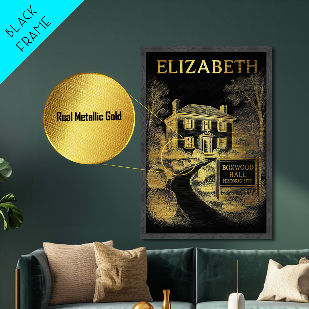 Elizabeth New Jersey travel, Metallic Gold Print, College Dorm Décor, Metal Art, Wood Framed Art, Graduation Travel Gift, Traveler Gift