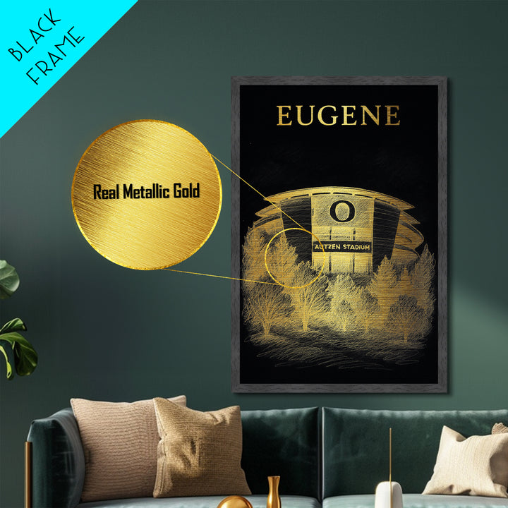 Eugene Oregon travel, Metallic Gold Print, College Dorm Décor, Metal Art, Wood Framed Art, Graduation Travel Gift, Traveler Gift
