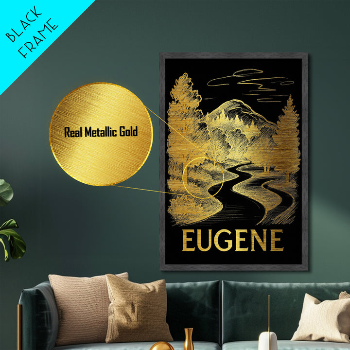 Eugene Oregon art, Metallic Gold Art, Best Friend Gifts, Metal Art, Wood Framed Art, Birthday Travel Gift, Destination Gift
