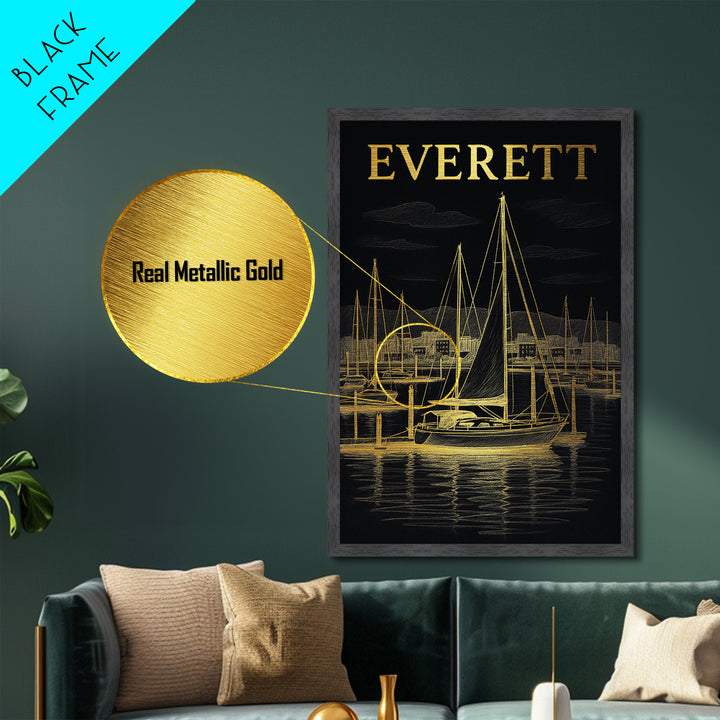Everett Washington travel, Metallic Gold Print, Closing Gift, Metal Art, Wood Framed Art, Anniversary Travel Gift, Retirement Travel Gift