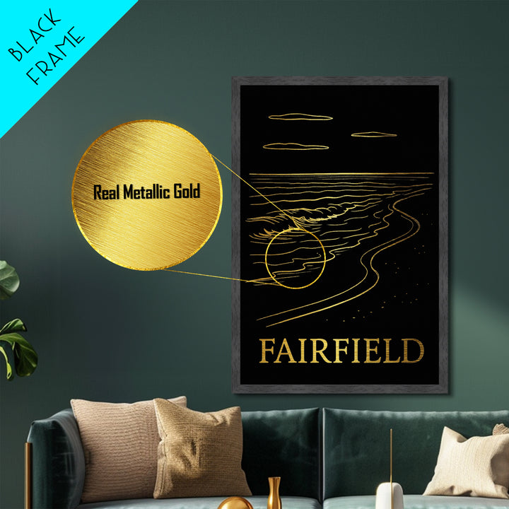 Fairfield California art, Metallic Gold Art, Modern House Art, Metal Art, Wood Framed Art, Graduation Travel Gift, Travel Gift