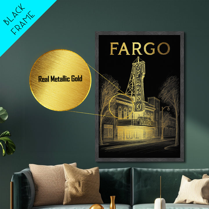 Fargo North Dakota travel, Metallic Gold Print, College Dorm Décor, Metal Art, Wood Framed Art, Graduation Travel Gift, Traveler Gift