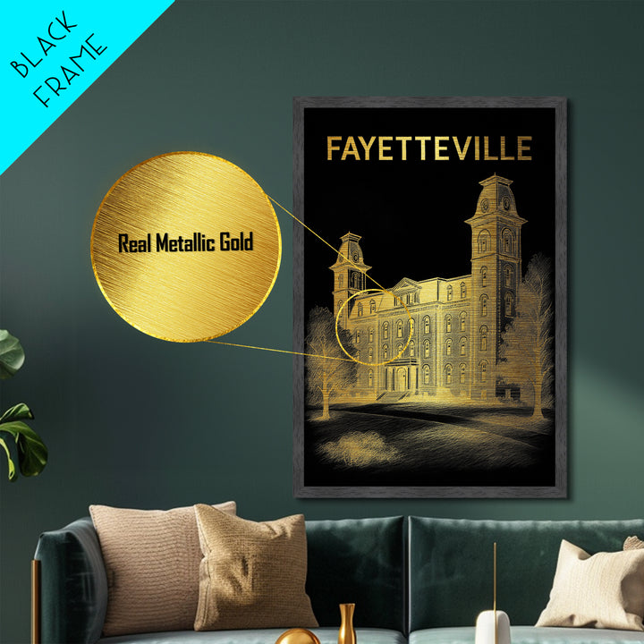 Fayetteville North Carolina travel, Metallic Gold Print, Modern Skyline Wall Print, Metal Art, Wood Framed Art, Adventure Lover Gift