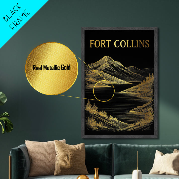 Fort Collins Colorado travel, Metallic Gold Print, Modern House Art, Metal Art, Wood Framed Art, Traveler Gift, Destination Gift