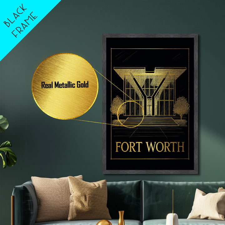 Fort Worth Texas art, Metallic Gold Art, Office Decor, Metal Art, Wood Framed Art, Graduation Travel Gift