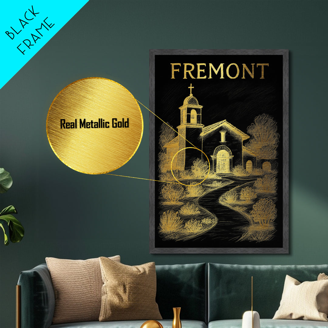 Fremont California travel, Metallic Gold Print, Modern House Art, Metal Art, Wood Framed Art, Wanderlust Gift