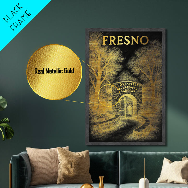Fresno California travel, Metallic Gold Print, Modern House Art, Metal Art, Wood Framed Art, Traveler Gift