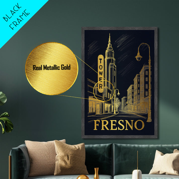 Fresno California art, Metallic Gold Art, Modern House Art, Metal Art, Wood Framed Art, Graduation Travel Gift