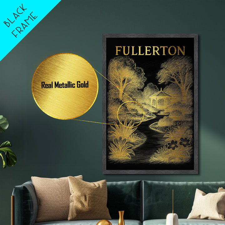 Fullerton California travel, Metallic Gold Print, Modern Skyline Wall Print, Metal Art, Wood Framed Art, Adventure Lover Gift