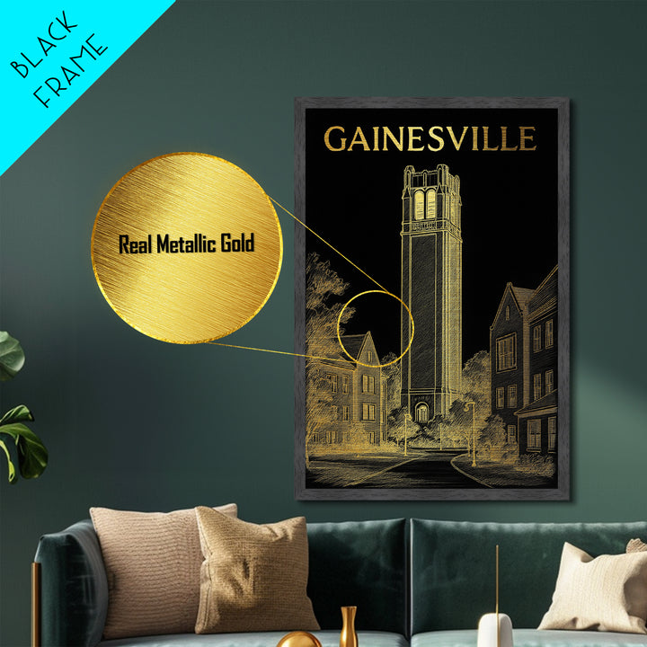 Gainesville Florida travel, Metallic Gold Print, Closing Gift, Metal Art, Wood Framed Art, Anniversary Travel Gift