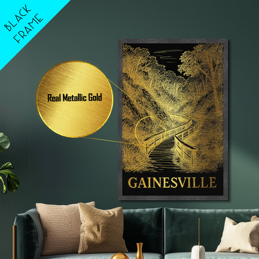 Gainesville Florida art, Metallic Gold Art, Office Decor, Metal Art, Wood Framed Art, Graduation Travel Gift