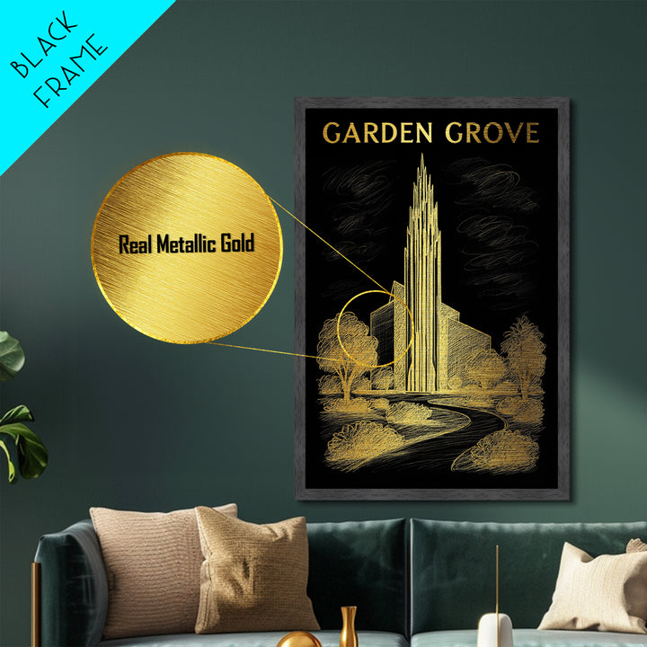 Garden Grove California travel, Metallic Gold Print, Modern House Art, Metal Art, Wood Framed Art, Wanderlust Gift
