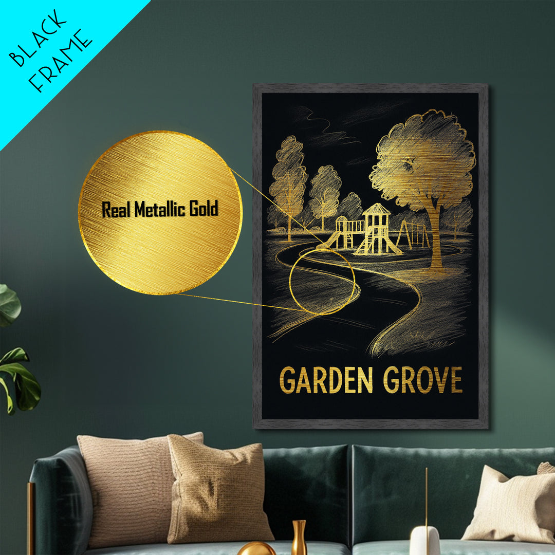 Garden Grove California art, Metallic Gold Art, Travel Art Prints, Metal Art, Wood Framed Art, Adventure Lover Gift