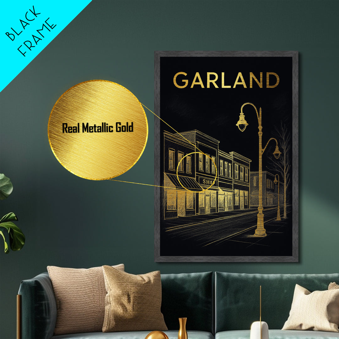 Garland Texas travel, Metallic Gold Print, Modern House Art, Metal Art, Wood Framed Art, Traveler Gift
