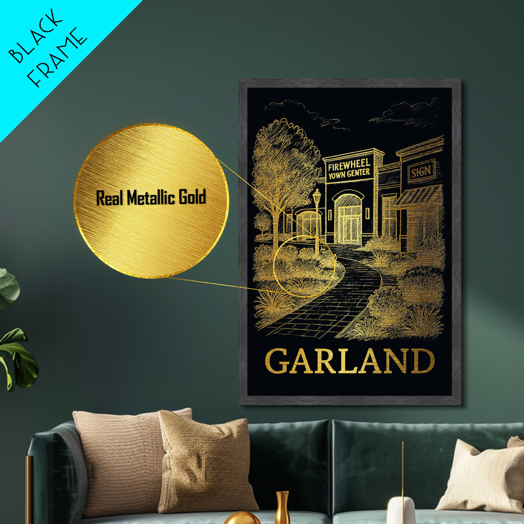 Garland Texas art, Metallic Gold Art, Modern House Art, Metal Art, Wood Framed Art, Graduation Travel Gift
