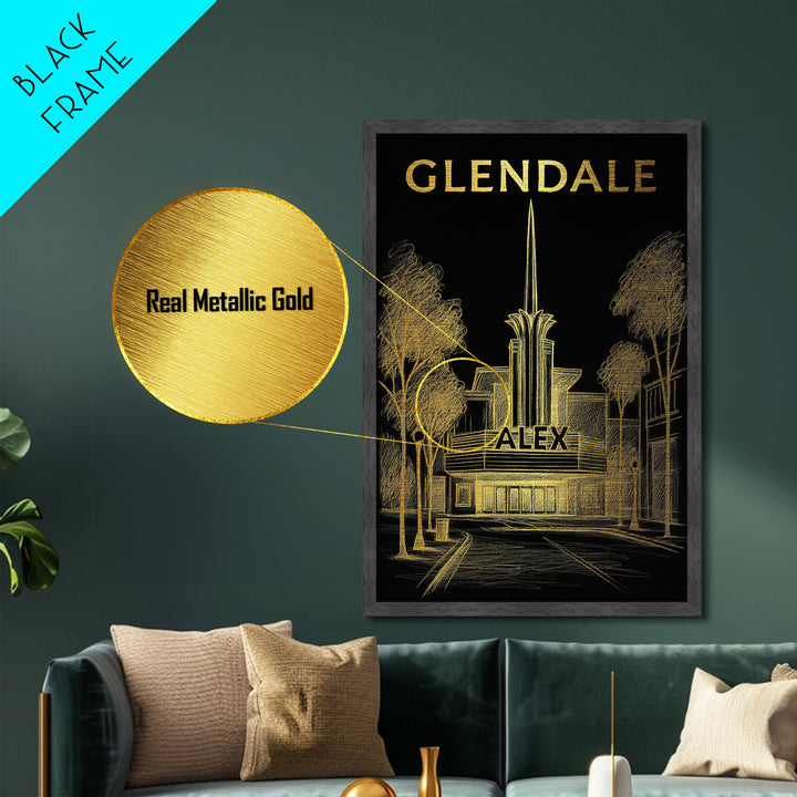 Glendale Arizona travel, Metallic Gold Print, Modern Skyline Wall Print, Metal Art, Wood Framed Art, Adventure Lover Gift