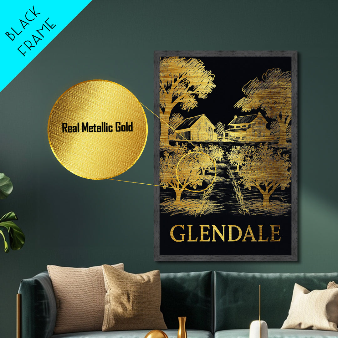 Glendale California art, Metallic Gold Art, Office Decor, Metal Art, Wood Framed Art, Graduation Travel Gift