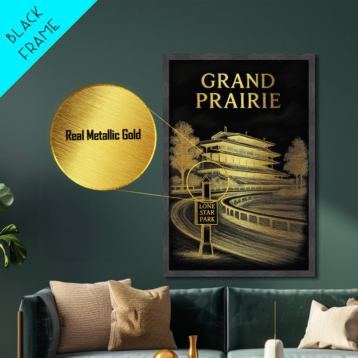 Grand Prairie Texas art, Metallic Gold Art, Housewarming Gift, Metal Art, Wood Framed Art, Newlywed Travel Gift