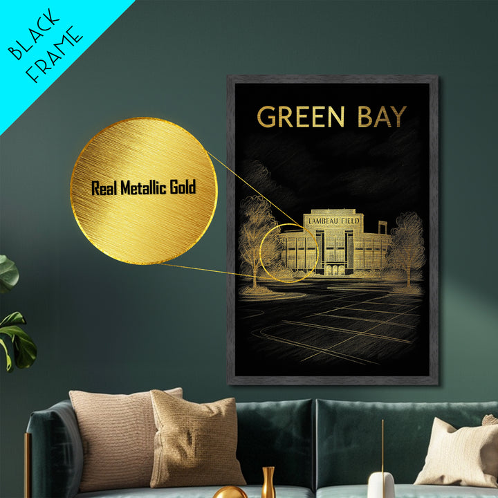 Green Bay Wisconsin travel, Metallic Gold Print, Modern House Art, Metal Art, Wood Framed Art, Traveler Gift