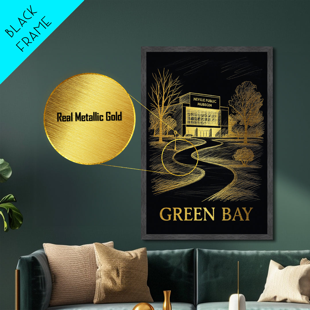 Green Bay Wisconsin art, Metallic Gold Art, Modern House Art, Metal Art, Wood Framed Art, Graduation Travel Gift