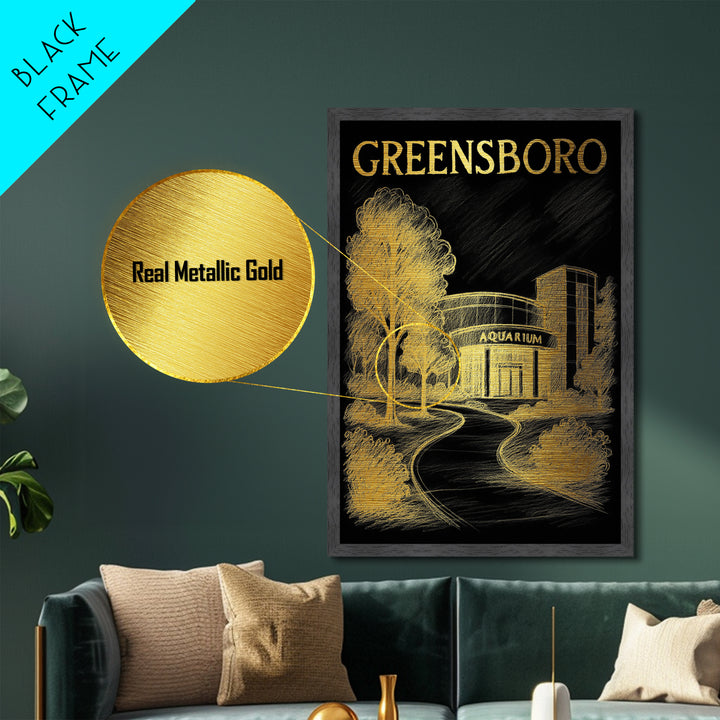 Greensboro North Carolina travel, Metallic Gold Print, College Dorm Décor, Metal Art, Wood Framed Art, Graduation Travel Gift
