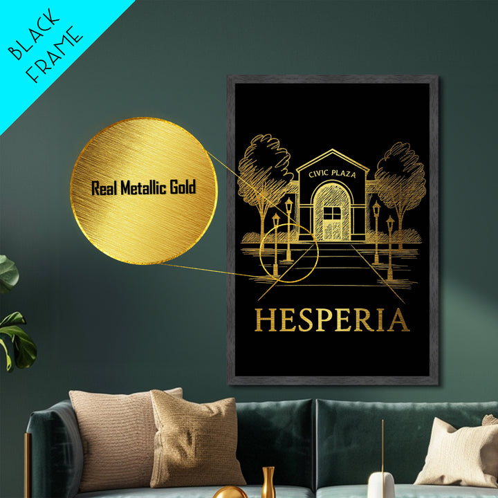 Hesperia California art, Metallic Gold Art, Housewarming Gift, Metal Art, Wood Framed Art, Newlywed Travel Gift, Honeymoon Gift