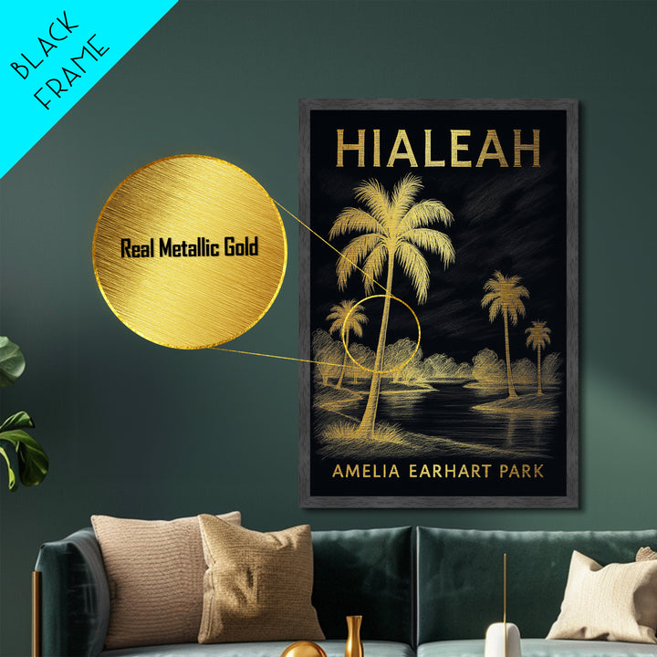 Hialeah Florida travel, Metallic Gold Print, Closing Gift, Metal Art, Wood Framed Art, Anniversary Travel Gift, Retirement Travel Gift