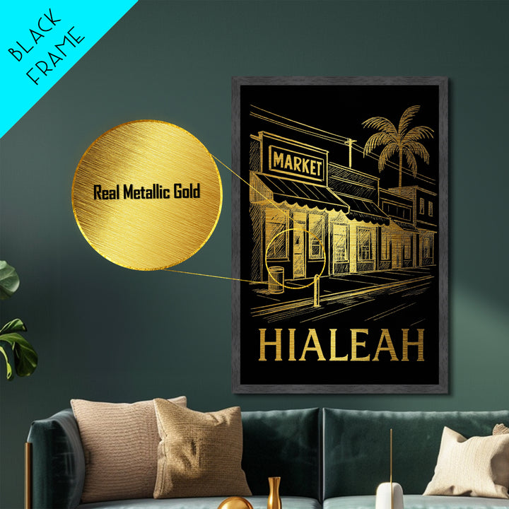 Hialeah Florida art, Metallic Gold Art, Office Decor, Metal Art, Wood Framed Art, Graduation Travel Gift, Destination Gift