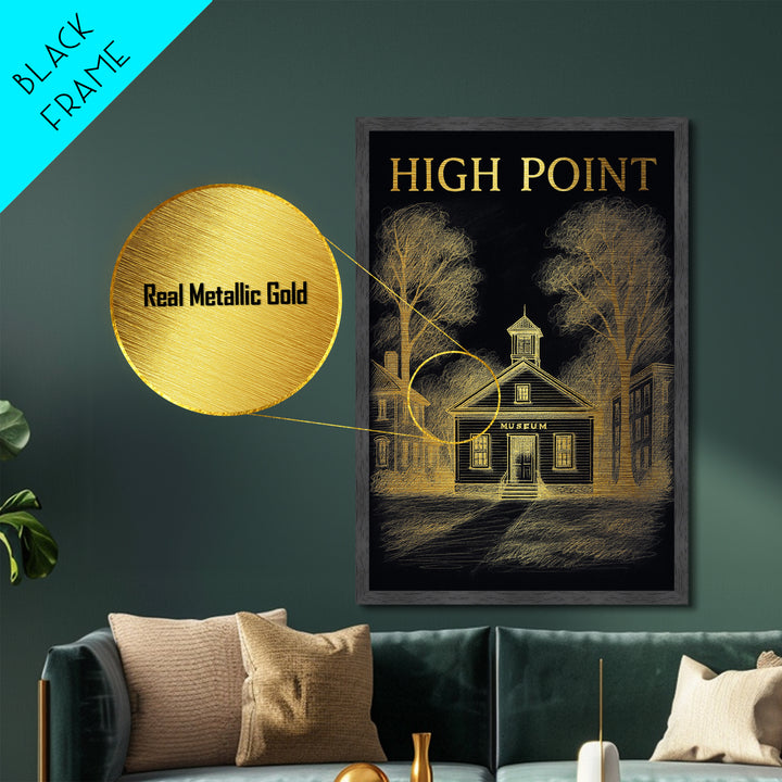 High Point North Carolina travel, Metallic Gold Print, Modern House Art, Metal Art, Wood Framed Art, Wanderlust Gift, Travel Art Prints