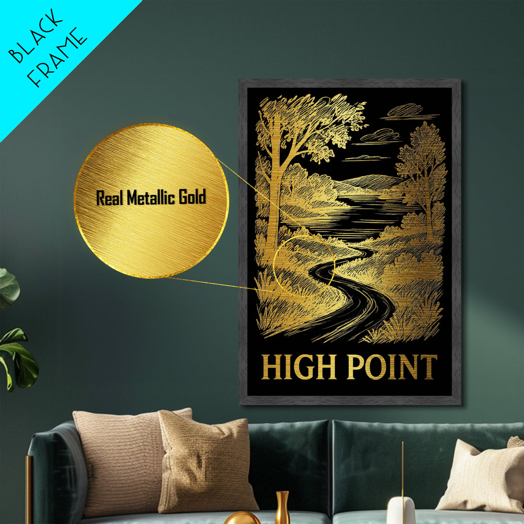 High Point North Carolina art, Metallic Gold Art, Travel Art Prints, Metal Art, Wood Framed Art, Adventure Lover Gift, Traveler Gift