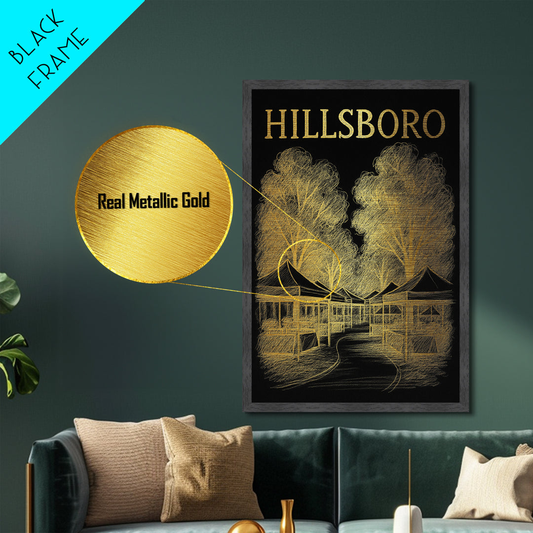 Hillsboro Oregon travel, Metallic Gold Print, Modern House Art, Metal Art, Wood Framed Art, Traveler Gift, Destination Gift