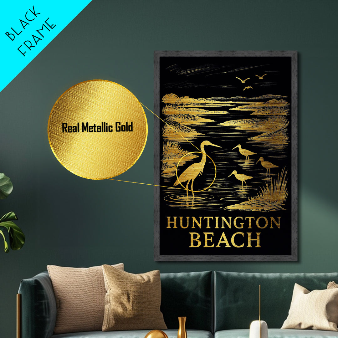 Huntington Beach California art, Metallic Gold Art, Travel Art Prints, Metal Art, Wood Framed Art, Adventure Lover Gift, Traveler Gift