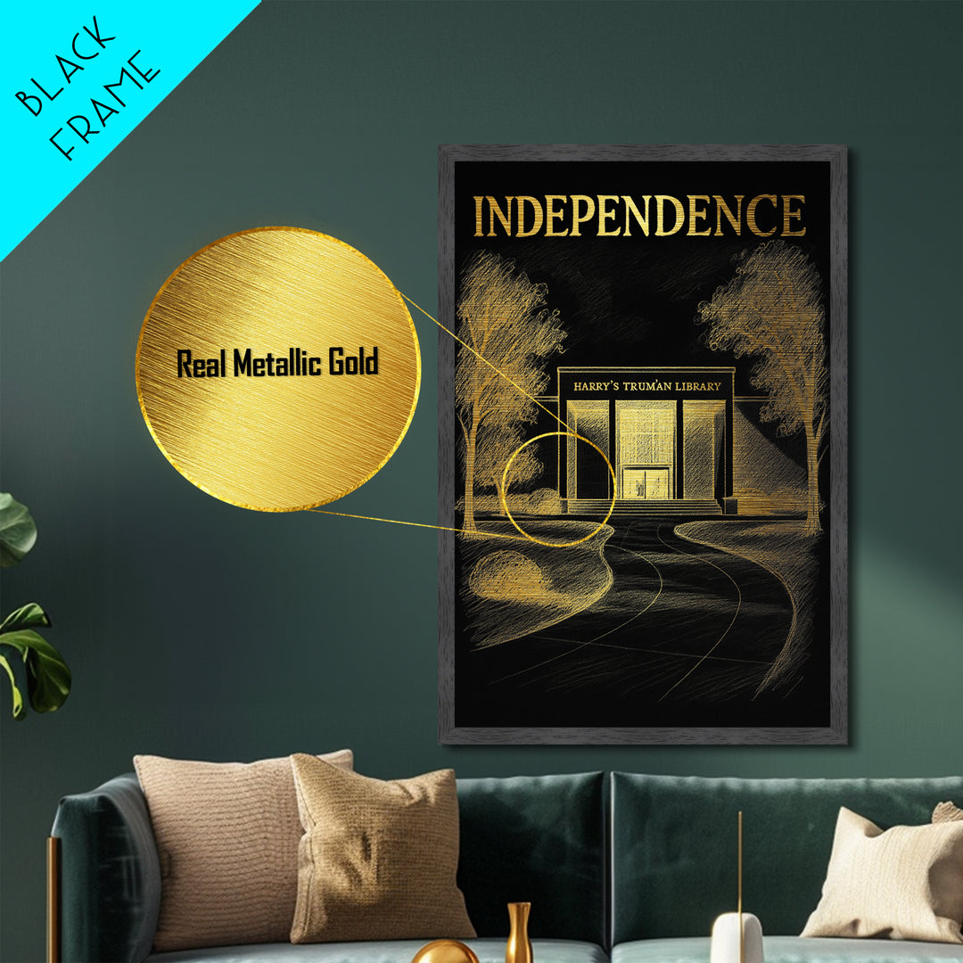 Independence Missouri travel, Metallic Gold Print, College Dorm Décor, Metal Art, Wood Framed Art, Graduation Travel Gift, Traveler Gift