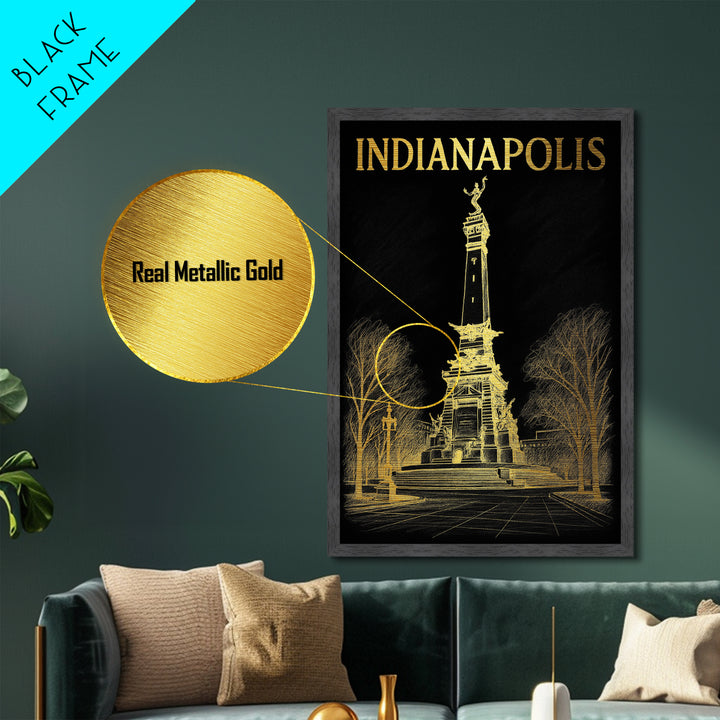 Indianapolis Indiana travel, Metallic Gold Print, Modern House Art, Metal Art, Wood Framed Art, Wanderlust Gift, Travel Art Prints