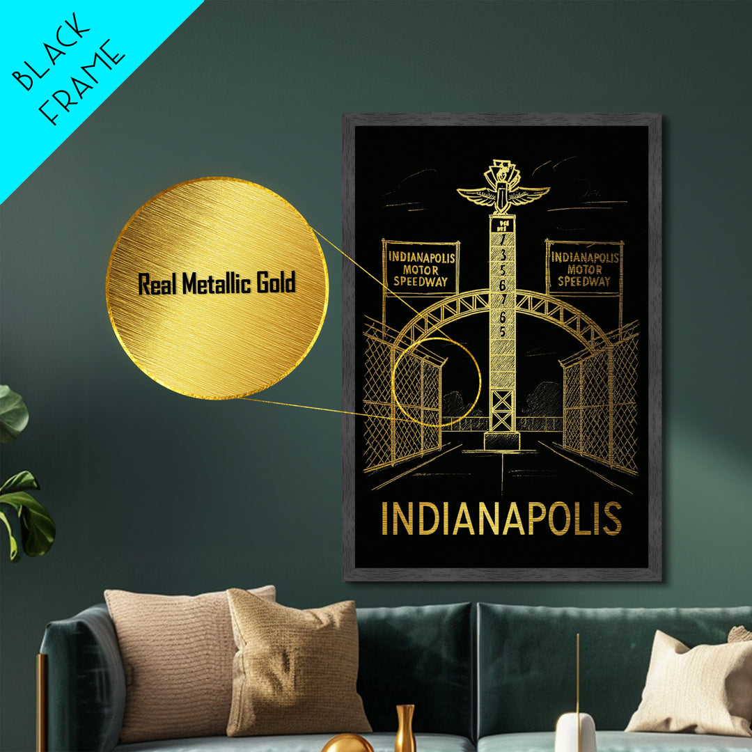 Indianapolis Indiana art, Metallic Gold Art, Travel Art Prints, Metal Art, Wood Framed Art, Adventure Lover Gift, Traveler Gift